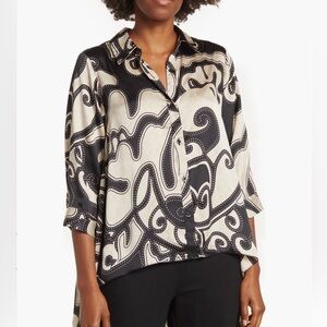 Max Studio Printed Collared Button Down Blouse; size XL  NWOT